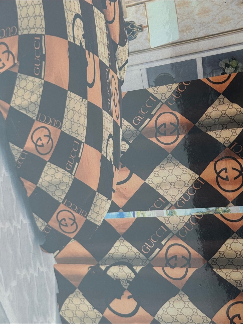 Gucci Black and Tan Checkerboard Logo Midi Skirt
